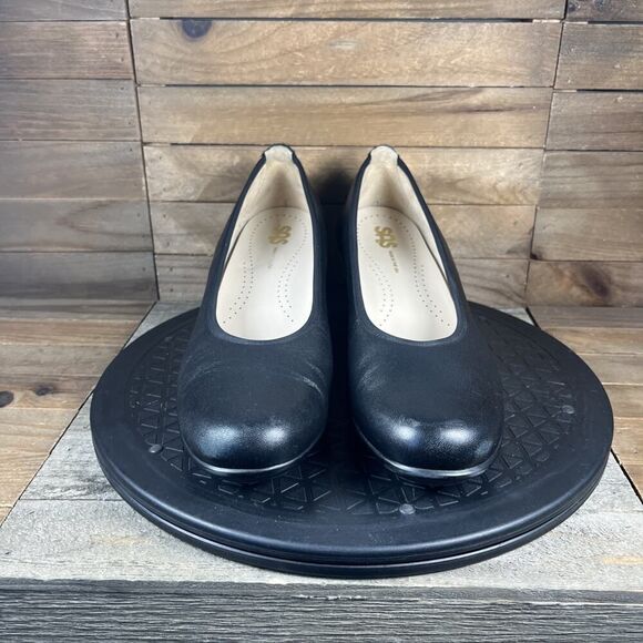 SAS Milano Womens Size 9N Black Leather Slip On Pump Block Heel Shoes - Picture 2 of 10